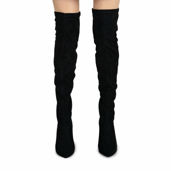 Qupid Signal-145X Black Stretch Suede Pu size 8 NWB - Picture 2 of 6